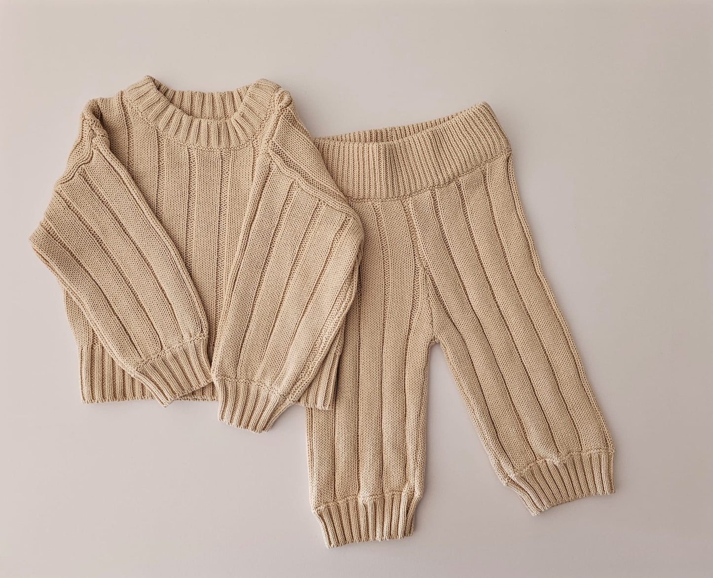 Wide Ribbed Knit Pants | Oat